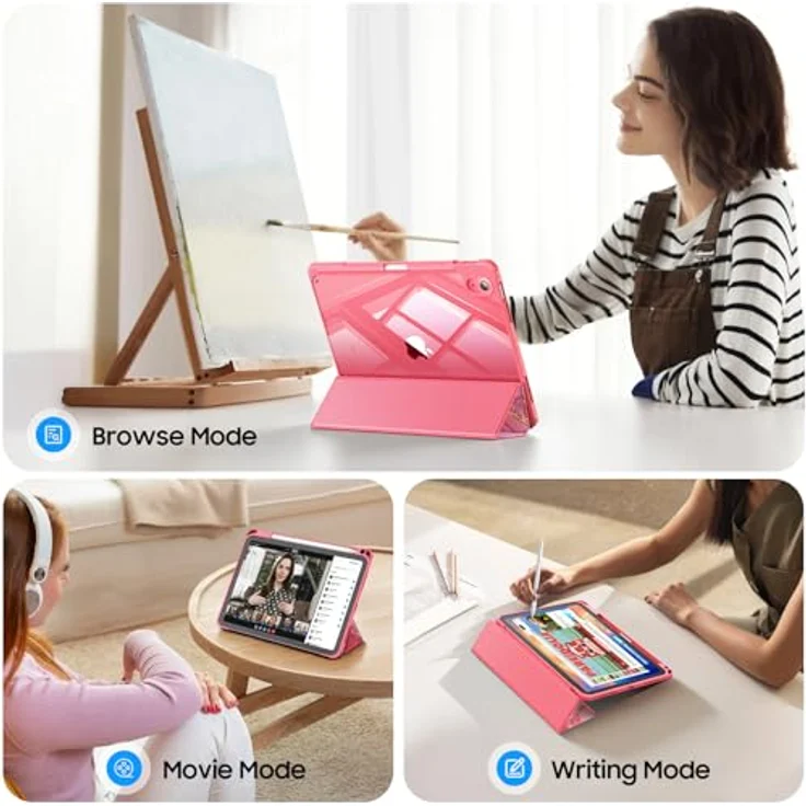 Fintie Hybrid Hülle für iPad (A16) 11 Zoll 2025, iPad 10 Generation 10.9 Zoll 2022, stoßfeste Schutzhülle mit transparentem Rückenteil und Stifthalter, Marmor Pink – Bild 3