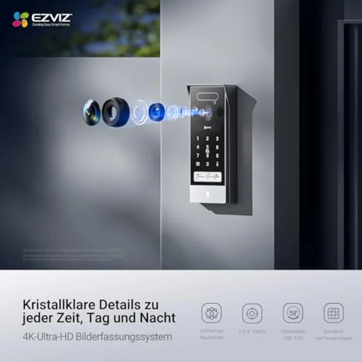 EZVIZ HP7 Pro 4K Türsprechanlage mit 8" Touchscreen, Türöffner, Handflächen-/Gesichtserkennung, APP/Card/Passwort Unlock, Farbnachtsicht, wasserdicht – Bild 3