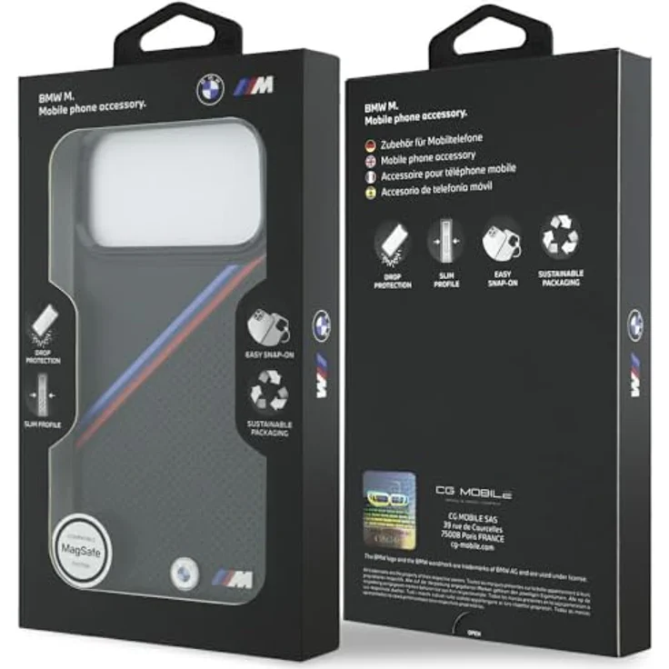 BMW Handyhülle Case iPhone 17 Pro Max, MagSafe Kunstleder schwarz mit Tricolor Metall Logo und Kantenschutz, 6,9 Zoll – Bild 8