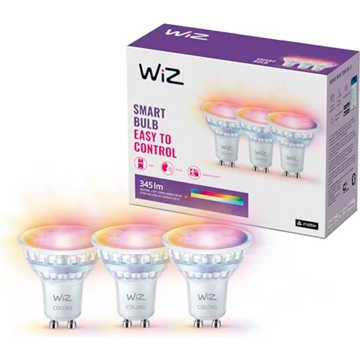 WiZ GU10 smarte LED Lampe im Glasdesign - 50W, 16 Mio. Farben + Weißschattierungen, WLAN/Bluetooth, Sprach- / App-Steuerung (Google Home, Alexa, HomeKit) – Bild 1