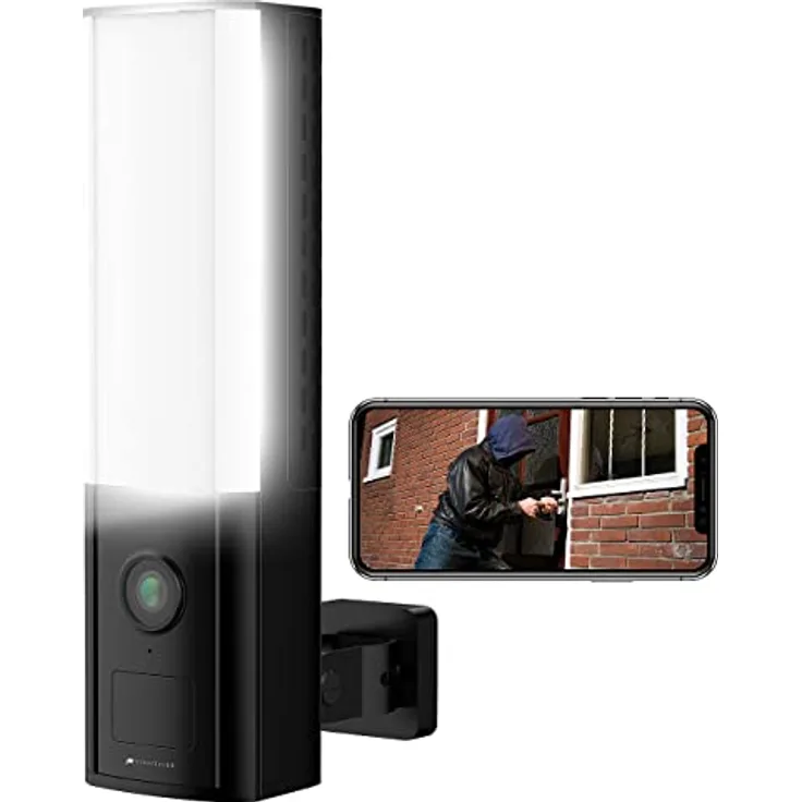 VisorTech Kameraleuchte: LED-Außenwandleuchte, WLAN-2K-Kamera, PIR, Nachtsicht, Sirene, schwarz (Lampe Kamera)