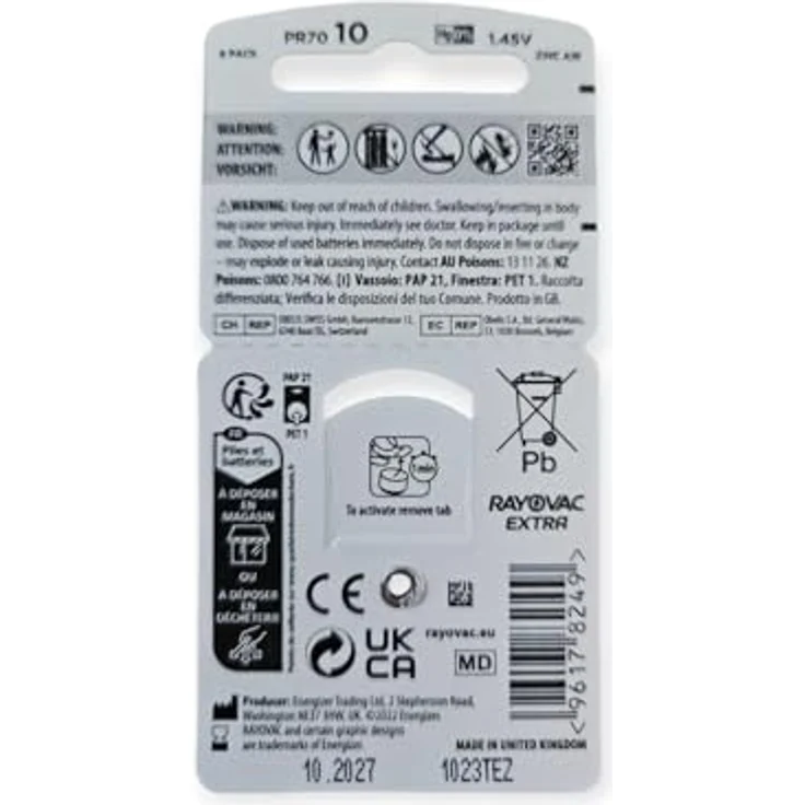 Rayovac Extra Advanced Gr. 10 Hörgerätebatterien 6er Blister PR70 Gelb 24610 ... – Bild 2