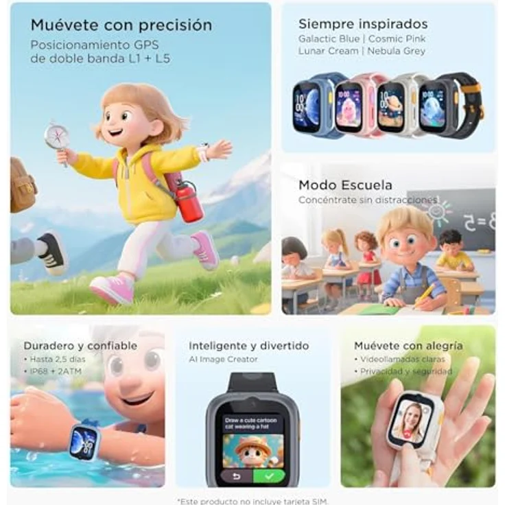 TCL MOVETIME Kids' Watch MT48, 4,27 cm (1.68"), TFT-Display, 4 GB Speicher, WLAN, GPS, 55 g – Bild 2