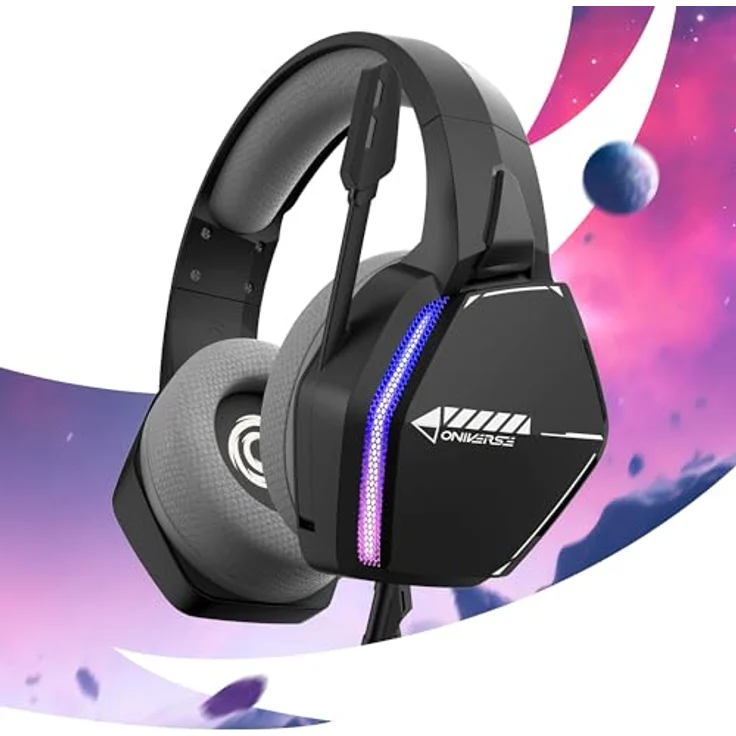 Oniverse Gaming-Headset Nebula (Infinite) mit verstellbarem Mikrofon, LED, Lautsprecher 50 mm, Ohrpolster aus atmungsaktivem Stoff – kabelgebundenes Gaming-Headset, schwarz – Bild 5