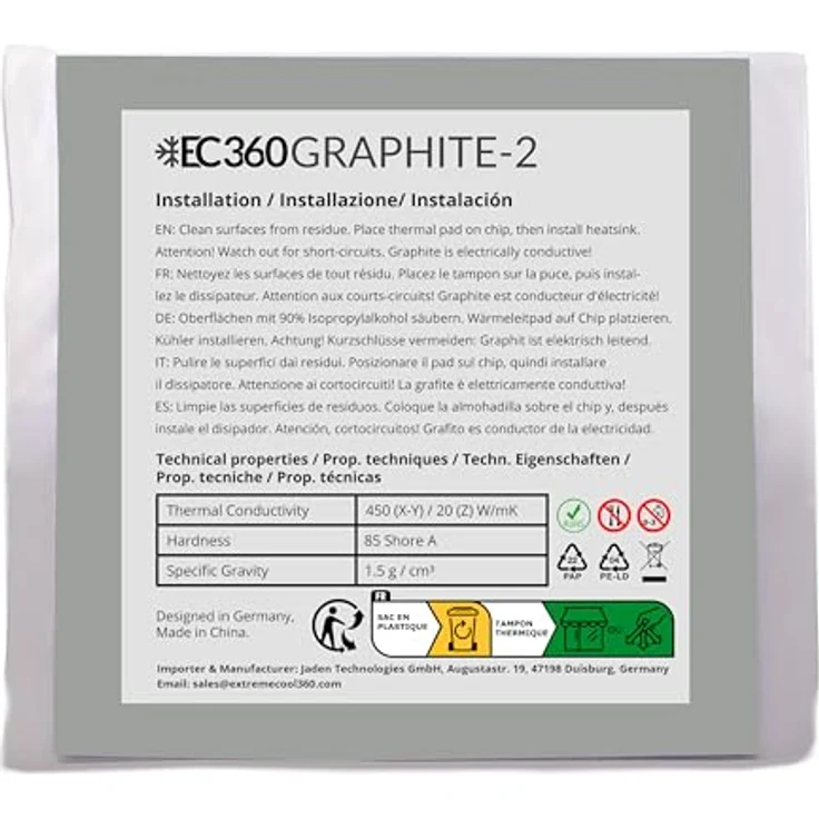 EC360 GRAPHITE-2, 20W/mK Wärmeleitpad (30 x 30 x 0,05 mm) mit überragender Wärmeleitfähigkeit und einfacher Installation – Bild 2