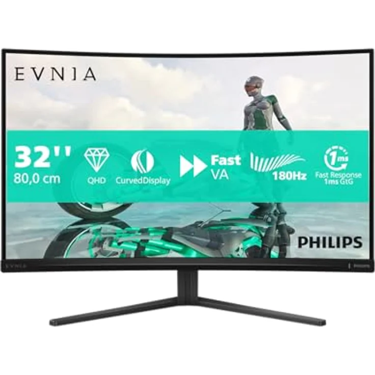 Philips Evnia 32M2C3500L - 32 Zoll QHD Curved Gaming Monitor, 180 Hz, 0.5 ms, FreeSync Premium, HDR10 (2560x1440, 2X HDMI, DisplayPort) dunkel grau, Philips Monitors, Office-Monitor – Bild 2