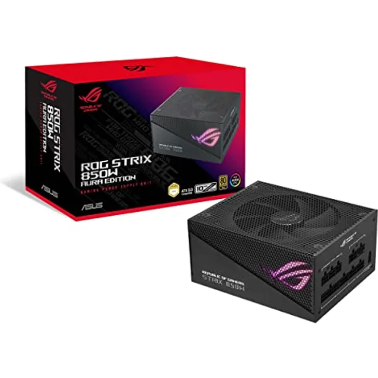 ASUS ROG Strix 850W Gold Aura Edition RGB Netzteil (850 Watt, Aura Sync RGB Belechtung, 80+ Gold Zertifizierung, Axial-Tech Lüfter, ATX 3.0 Kompatibel, PCIe 5.0 Ready)
