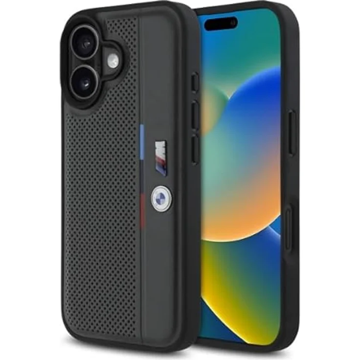 CG MOBILE Hülle für iPhone 16 6.1", Anthrazit Hardcase M Perforated Tricolor Detail Line, Kunstleder/PC/TPU – Bild 1