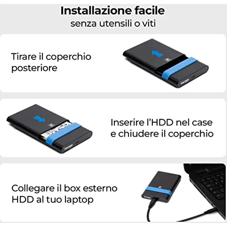 VulTech GS-15U3TC Externes Gehäuse 2,5 Zoll für SATA III, bis 8 TB, USB 3.1 Gen2 Type-C, 10 Gbit/s, kompatibel mit PS5, Xbox, Windows, Mac – Bild 3