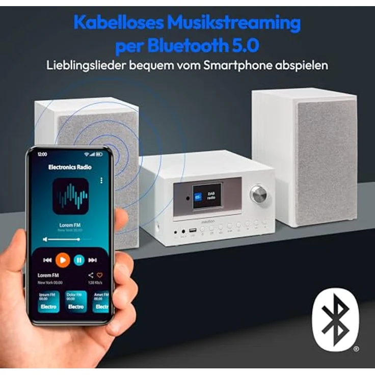 MEDION P85003 Micro Audio System Kompaktanlage (Internetradio, DAB+, Bluetooth, 2x150 W) weiß – Bild 4