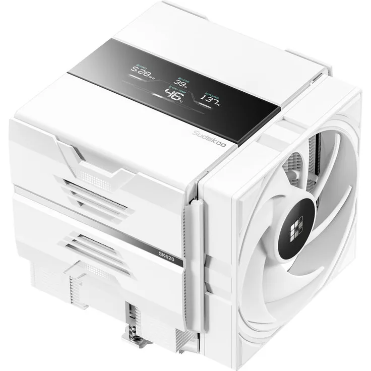 Sudokoo SK620V CPU-Kühler, Dual Tower mit 2x 120mm PWM Lüftern, weiß, 6 Heatpipes, AM5 optimiert, Digitales Display