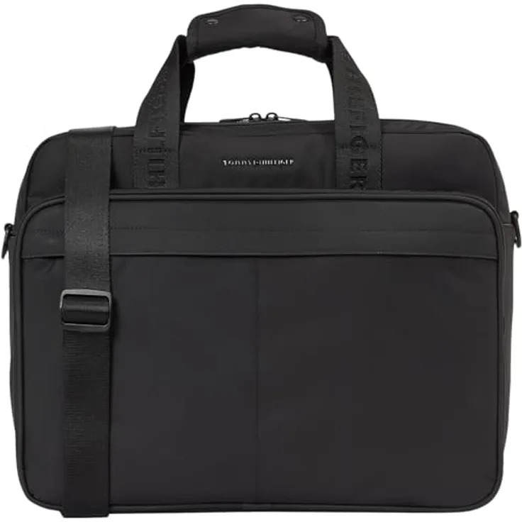 Tommy Hilfiger TH REPREVE COMPUTER BAG, Unisex Laptoptasche aus Lederimitat mit verstärktem Traggriff, schwarz