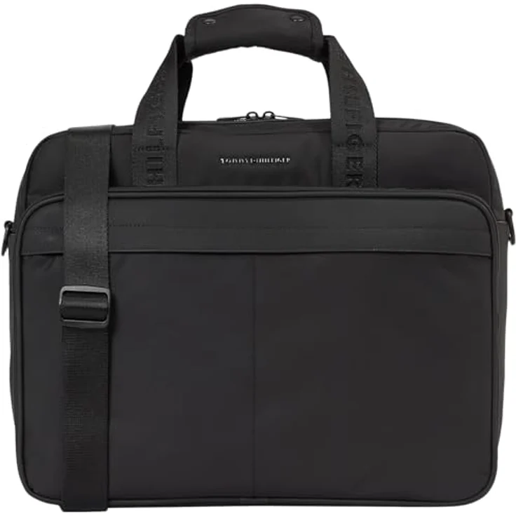 Tommy Hilfiger TH REPREVE COMPUTER BAG, Unisex Laptoptasche aus Lederimitat mit verstärktem Traggriff, schwarz – Bild 1
