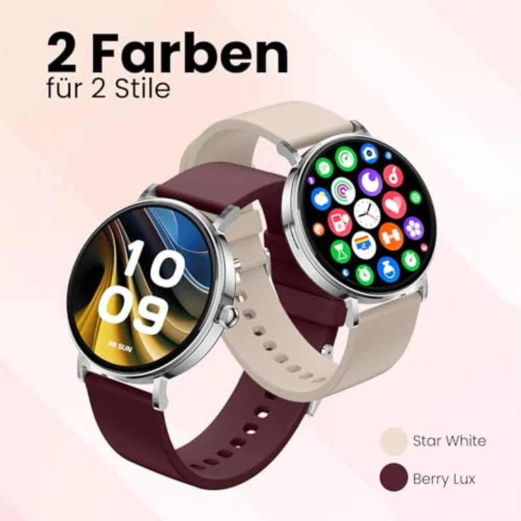 SPC Smartee Duo Velvet, Smartwatch 41mm AMOLED, Bluetooth, Silber mit weißer und burgunderfarbener Armband, IP68, SpO2, integrierter Pulsmesser – Bild 2