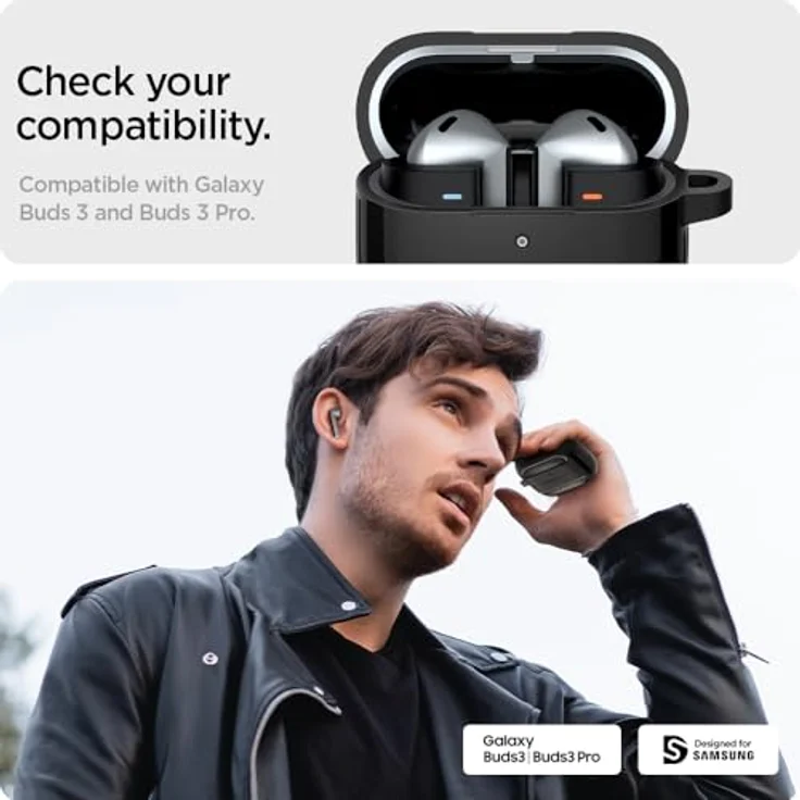 Spigen Rugged Armor Hülle Kompatibel mit Samsung Galaxy Buds 3 Pro | Galaxy Buds 3 - Matt Schwarz - Schutzhülle mit weichem TPU innen und hartem PC außen – Bild 2