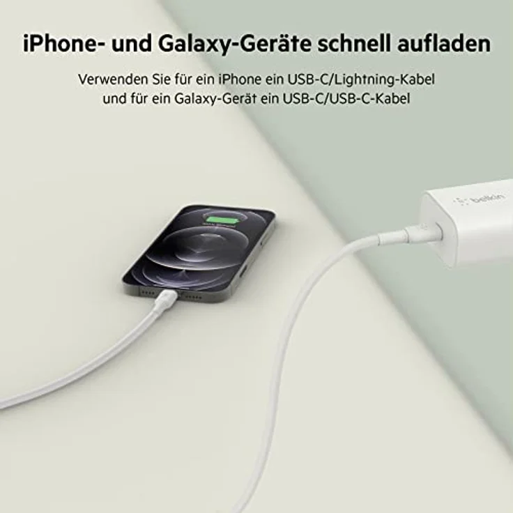 Belkin 25-W-Power Delivery-USB-C-PPS-Ladegerät mit USB-C/Lightning-MFi-Kabel, USB-C PD-Netzadapter, PPS-fähiges Schnellladegerät für Geräte wie das iPhone 14/14 Plus, 13, 12, 11 Pro, Pro Max, mini – Bild 3