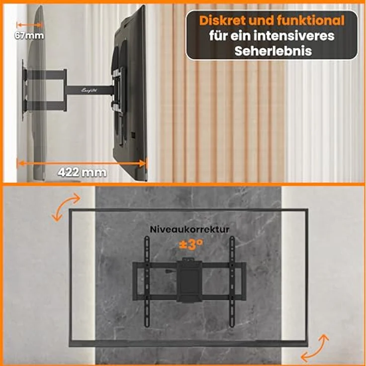 EasyLife ProMount HD90 Single XL TV Wandhalterung für große Fernseher 32–90 Zoll, neigbar & schwenkbar, bis 50 kg belastbar, VESA 600x400, inkl. Kabelmanagement, schwarz – Bild 5