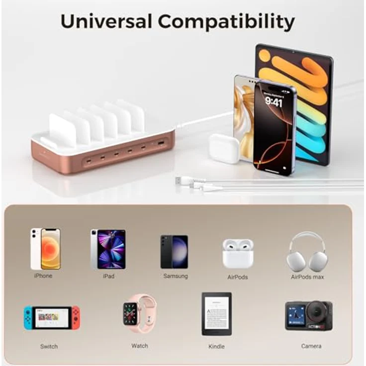 4smarts Ladestation Team 100W, 5C/1A, 6 Kabel inkl. 4in1-Multiladekabel, Kupfer, Wireless Charger, Sicherheitsfunktionen – Bild 4