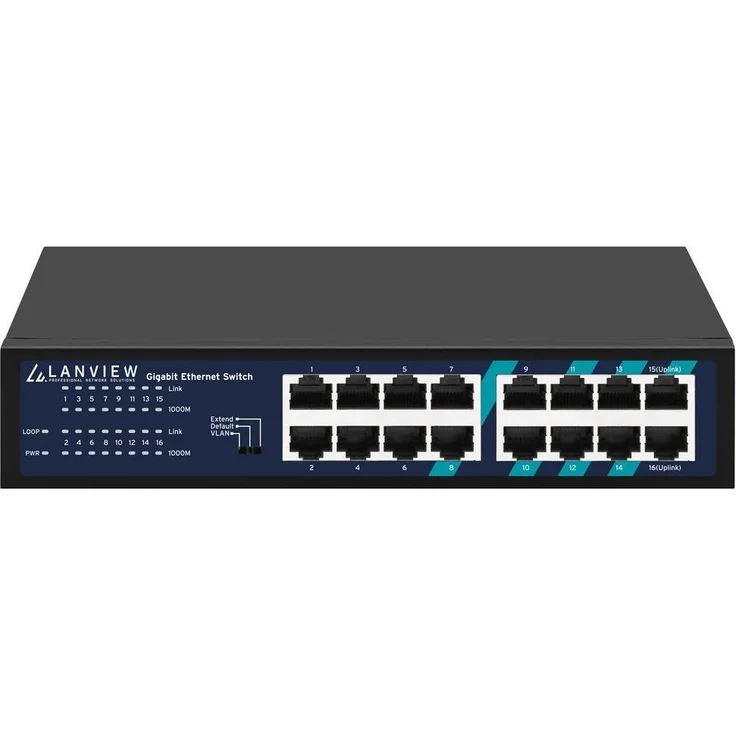 Lanview LVN-1U-16PORT-1G, Unmanaged 16-Port Gigabit Netzwerk Switch mit 32 Gbps Bandbreite und QoS