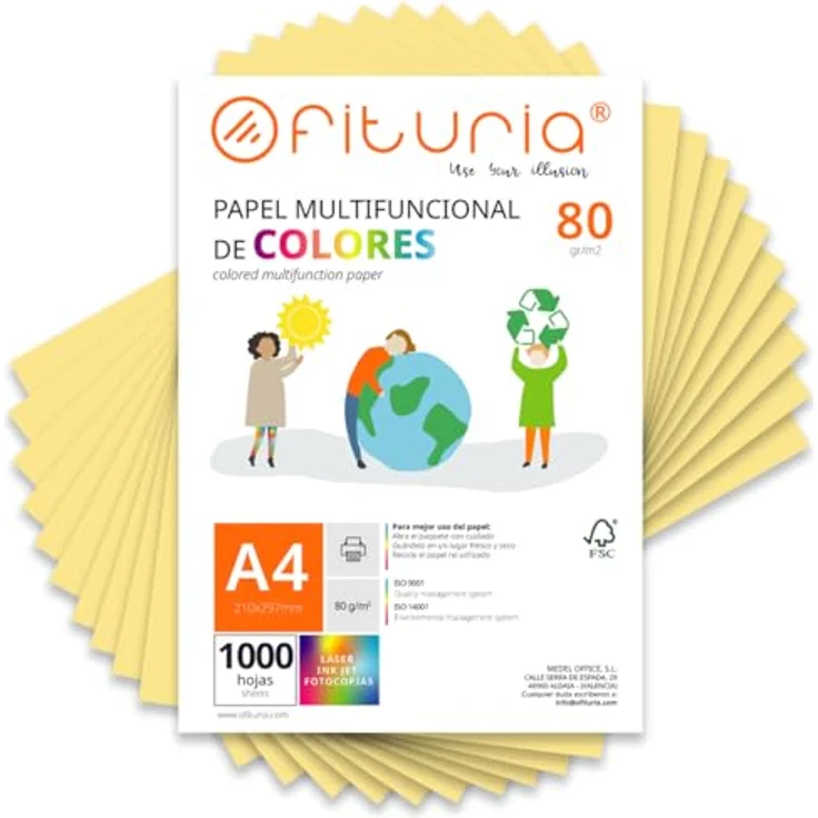 OFITURIA Buntes Papier, 1000 Blatt A4 80g – Farbiges Bastelpapier für Drucker und Scrapbooking, Creme – Bild 1