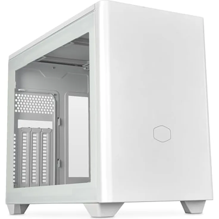 Cooler Master MasterBox NR200P V2 Mini-ITX-PC-Gehäuse weiß – Glasseitenwand, vertikales GPU-Layout, PCIe 4.0 x16 Riser-Kabel, werkzeugloser 360-Grad-Zugriff, 120 mm PWM-Lüfter, USB 3.2 Gen 2x2 Typ-C