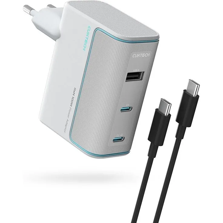 Cuktech AD1003EU 100W GaN USB-C Ladegerät, 3 Ports, Weiß, ultraschnelles Laden für Laptop, Tablet und Smartphone