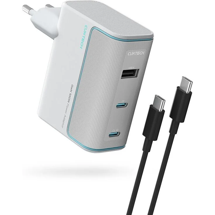 Cuktech AD1003EU 100W GaN USB-C Ladegerät, 3 Ports, Weiß, ultraschnelles Laden für Laptop, Tablet und Smartphone