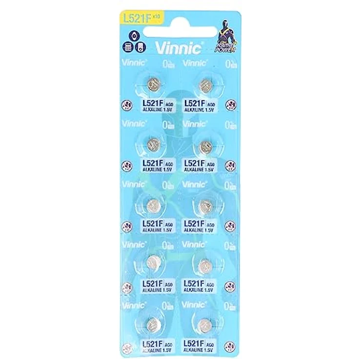 Vinnic Knopfzelle Alkaline AG0 L521F LR63, Blisterpackung mit 10 Stück – Bild 1
