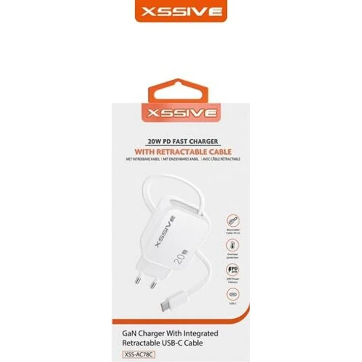 Xssive 20W PD GAN Schnellladegerät mit einziehbarem USB-C Kabel, ideal für iPhone und Smartphones – Bild 2