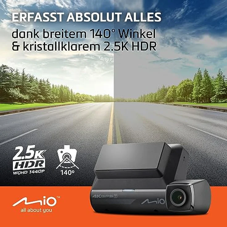 Mio™ MiVue 955W Dashcam Auto Kamera mit 4K Ultra HD-Auflösung & 2.5K HDR für extra scharfe Bilder Tag & Nacht I Echtzeit-Backup der Dash Cam Dank WLAN & OTA I Dashcam 4K mit Speedcam & Parkmodus – Bild 3