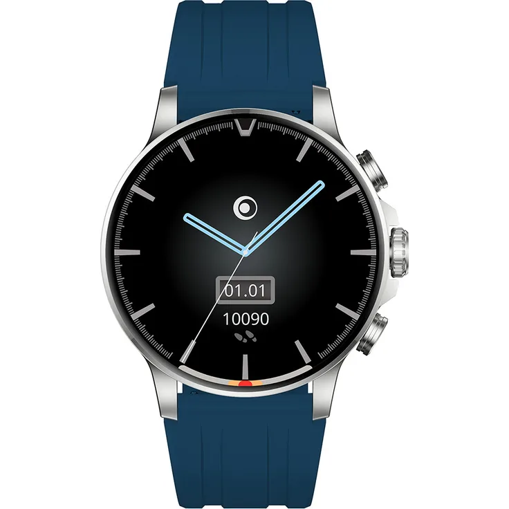 BigBen Connected Multifunktionale Smartwatch IP68, Rundes Modell mit 70 Sportmodi, Silber mit blauem Silikonarmband