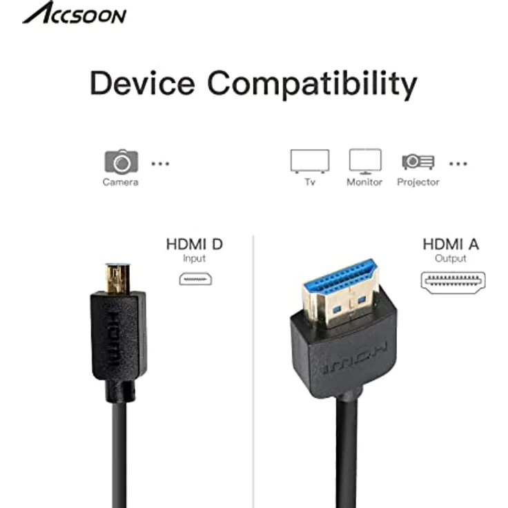 Accsoon HDMI Cable (A-D) HDMI-zu-HDMI-Kabel, 50 cm/1,6 Fuß, High-Speed-Unterstützung, Ultra HD, 1080P, kompatibel mit Kamera, Monitor, Gimbal – Bild 2
