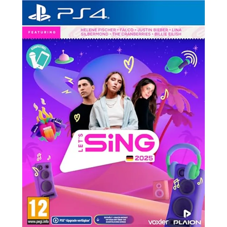 PLAION Let's Sing 2025 German Version, PS4 Spiel für bis zu 4 Spieler, Offizielle Musikvideos, 4 Modi, VIP-Pass erhältlich