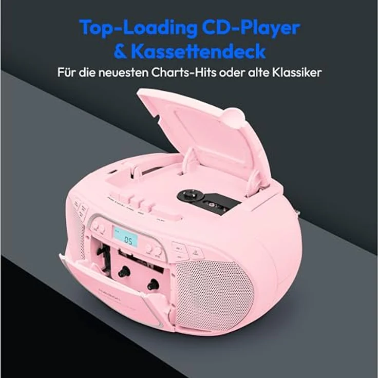 Medion® E66476 (MD44176) rosa Radio, AM-/FM-Tuner mit RDS, 4 W Stereo, tragbar, AUX-Eingang, CD-/Kassettenplayer – Bild 4