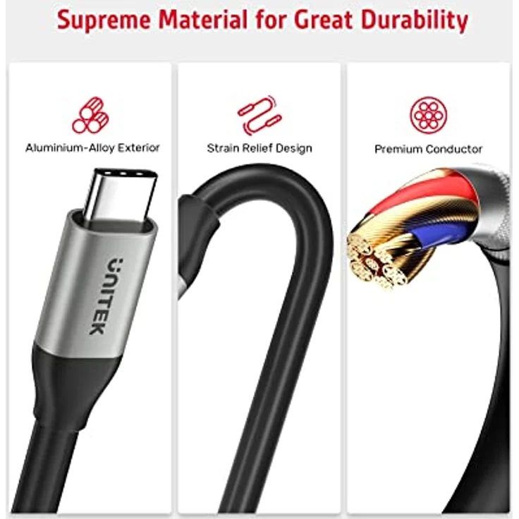 UNITEK USB-C 100W PD Schnellladekabel mit 4K@60Hz und 10Gbps Daten C14082ABK Power Delivery 100W USB SuperSpeed + Quick Charge, Schwarz – Bild 2
