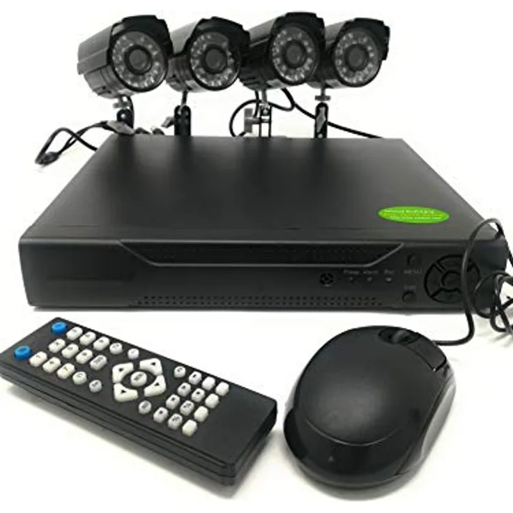 Tempo Di Saldi Balances CCTV-N Videoüberwachungsset, 4-Kanal mit Infrarotkameras, DVR, Netzwerkkamera, Schwarz, unterstützt bis zu 500 GB SATA-Festplatte