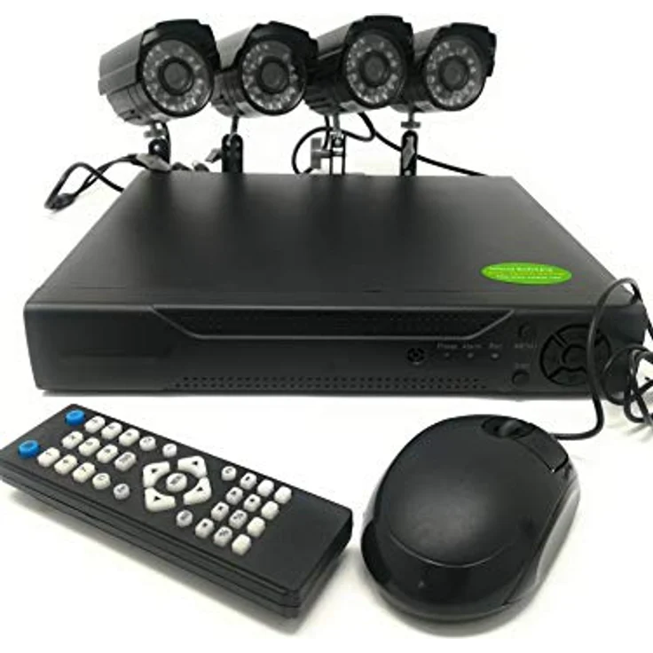 Tempo Di Saldi Balances CCTV-N Videoüberwachungsset, 4-Kanal mit Infrarotkameras, DVR, Netzwerkkamera, Schwarz, unterstützt bis zu 500 GB SATA-Festplatte – Bild 1