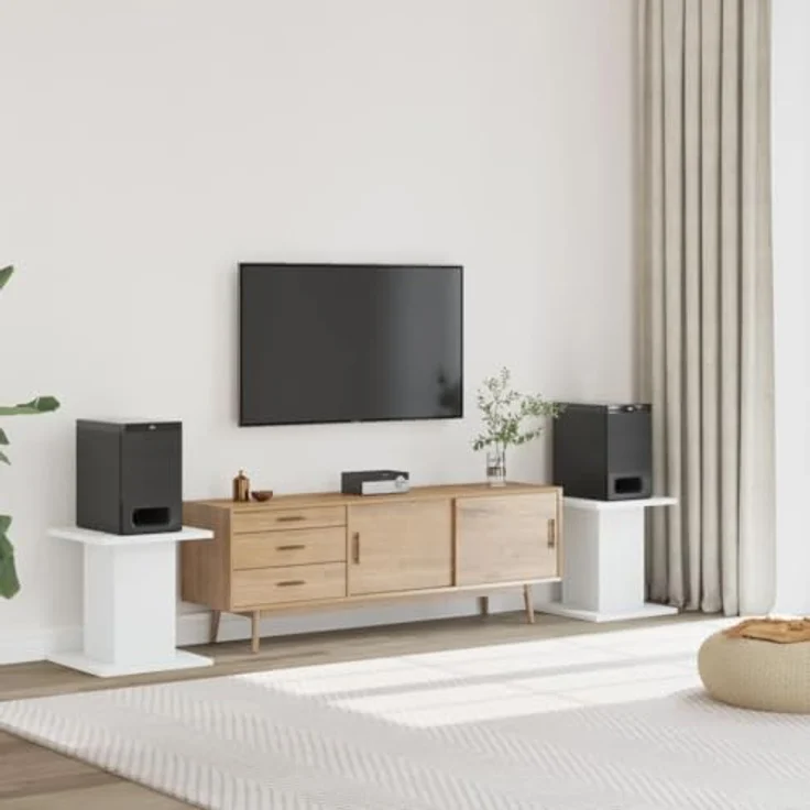 vidaXL Lautsprecherständer 2 STK., Hoher Boxenständer, Lautsprecherpodest für HiFi Heimkino Surround Sound, Verbessertes Audio-Hörerlebnis, Weiß Holzwerkstoff – Bild 2
