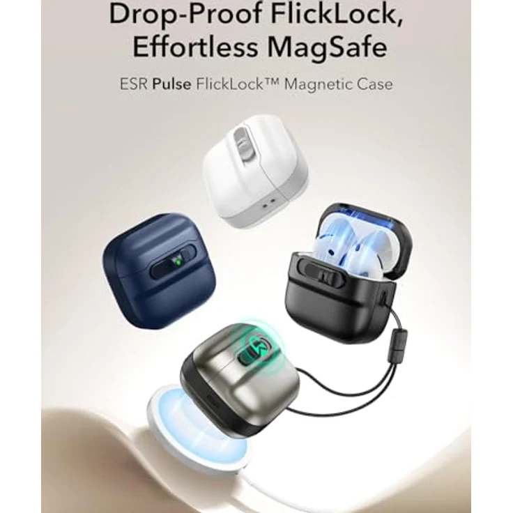ESR AirPods 4 Hülle, kompatibel mit AirPods 4 Gen (2024) (USB-C), MagSafe-kompatibel, sturzsicher mit Magnet Deckelverschluss, Schwarz – Bild 3