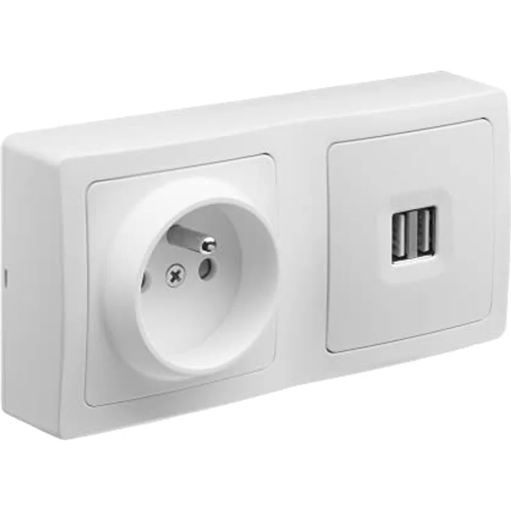 Debflex 746823 PC-Blok 2P + T 16 A + Dual USB 2,1 A Stecker weiß – Bild 1