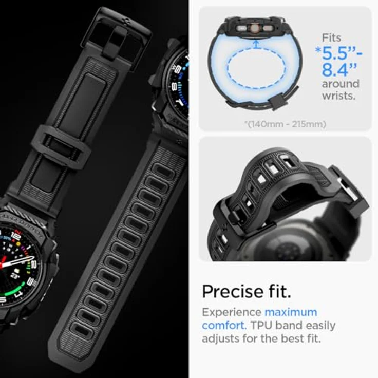 Spigen Rugged Armor Pro Hülle mit Armband für Samsung Galaxy Watch Ultra 47mm (2024) - Matt Schwarz, Stoßfestes TPU & präzise Funktionsausschnitte – Bild 5