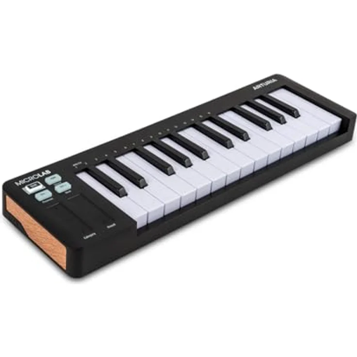 Arturia MicroLab mk3, kompaktes MIDI-Controller-Keyboard mit 25 anschlagsdynamischen Tasten, Dual Touch Strips, Akkordmodus und Sustain-Pedal-Input – Schwarz – Bild 3
