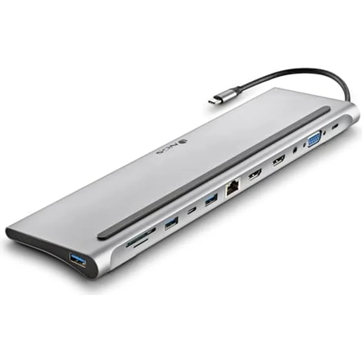 NGS Wonder Dock 12 - USB 3.0 Typ-C-Hub, 12-in-1-Multiport-Hub, Power Delivery Schnellladung, HDMI, VGA, RJ45, SD/TF, breite Kompatibilität - Kompakt, 273x80x17mm, Aluminiumoptik – Bild 1