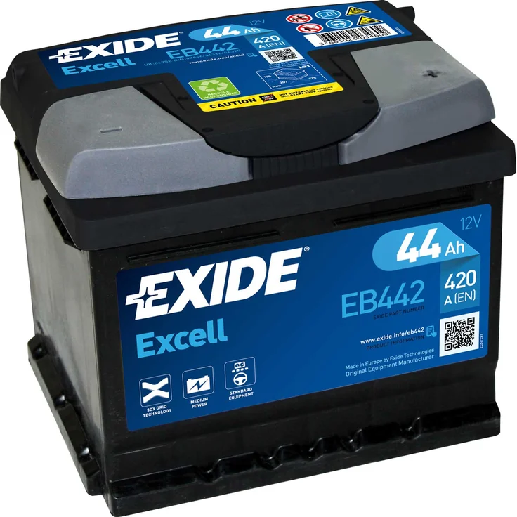 Exide EB442 Excell, 12V 44Ah 420A Autobatterie mit 3DX Gittertechnologie, wartungsfrei