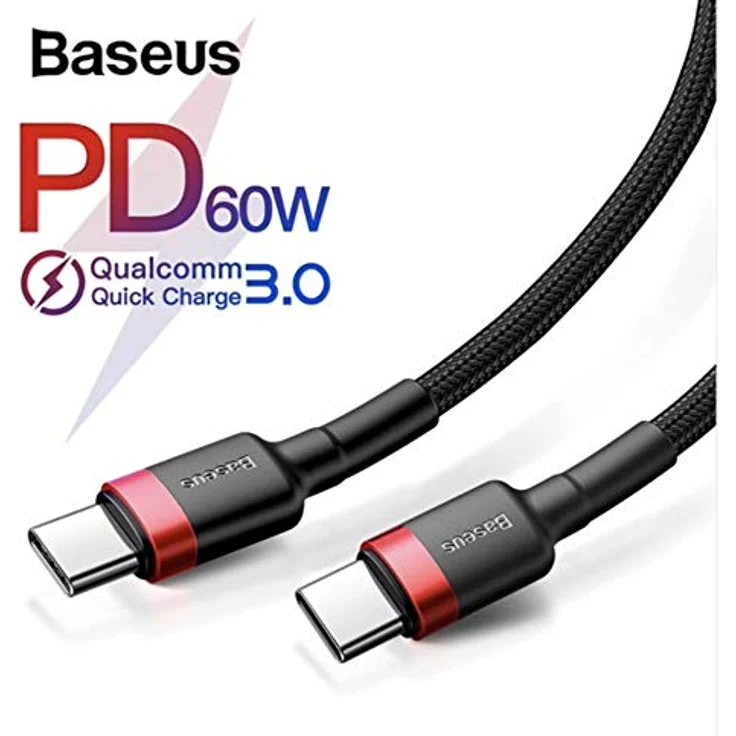 Baseus Cafule Kabel, strapazierfähiges USB-C PD 60W, 2m, schwarz-rot, mit Quick Charge 3.0 und Datenübertragung 480 Mbit/s – Bild 2