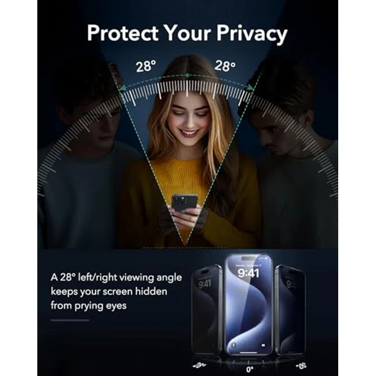 ESR Antispy Displayschutzfolie für iPhone 15 Pro Max, 3er Set aus gehärtetem Armorite Glas, blasenfrei, militärnorm Schutz, inkludiertes Befestigungswerkzeug – Bild 3