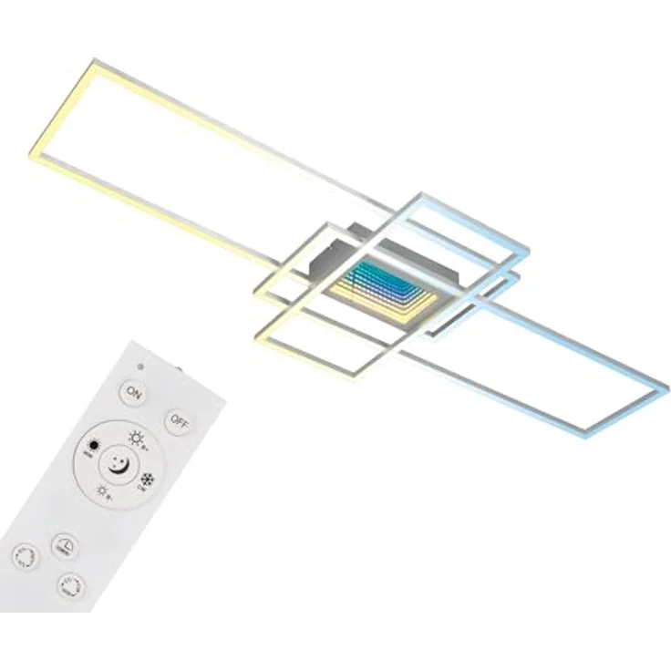 BRILONER LED Deckenlampe mit Infinity Spiegel, 3D Tunneleffekt, Dimmbar, CCT, Fernbedienung, 110x42 cm, Alufarbig – Bild 1