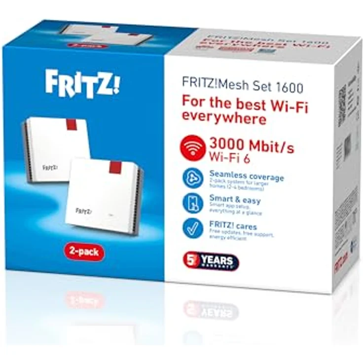 FRITZ! Mesh Set 1600, 2er-Pack International, Wi-Fi 6 Dual-Band, max. 3000 Mbit/s, Rot/Weiß – Bild 6