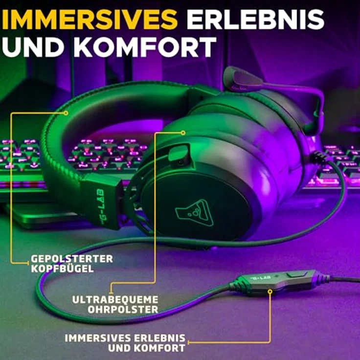 The G-Lab KORP-TITANIUM, Kabelgebundene Kopfhörer mit Mikrofon und supra-auralem Design, schwarz – Bild 5
