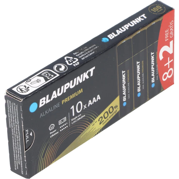 Blaupunkt Alkaline Premium Batterie AAA LR03, 1,5V, 10er-Pack mit hoher Kapazität und geringer Selbstentladung